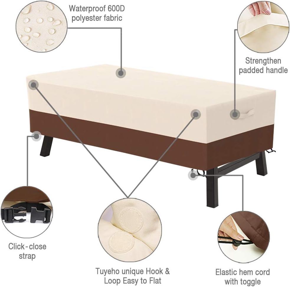 Tuyeho Patio Rectangular Coffee Table Cover 48 x 28 x 13 inch, 600D Heavy Duty Outdoor Side Table Cover, Waterproof & Weather Resistant for Your Furniture (Beige & Brown): Kitchen & Dining