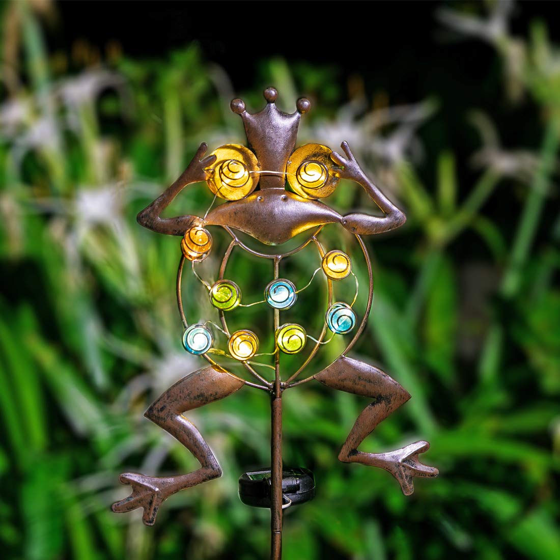Go2garden Solar Garden Lights, Stake Light Metal Frog Outdoor Decoration, LED Waterproof Landscape Lights for Yard, Lawn Decor (Rustic)