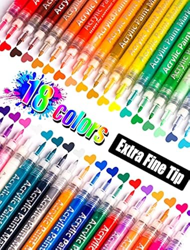 18 Colors Paint Pens Paint Markers,Extra Fine Tip Point Acrylic Paint Pens  For Rock Painting, Canvas, Wood, Glass, Ceramic, Fabric, acrylic paint
