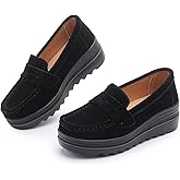 Touchmosees Women's Suede Platform Loafers - Slip-On Wedge Moccasin with Comfortable Non-Slip Rocker Sole for Business, Casual, Daily Wear