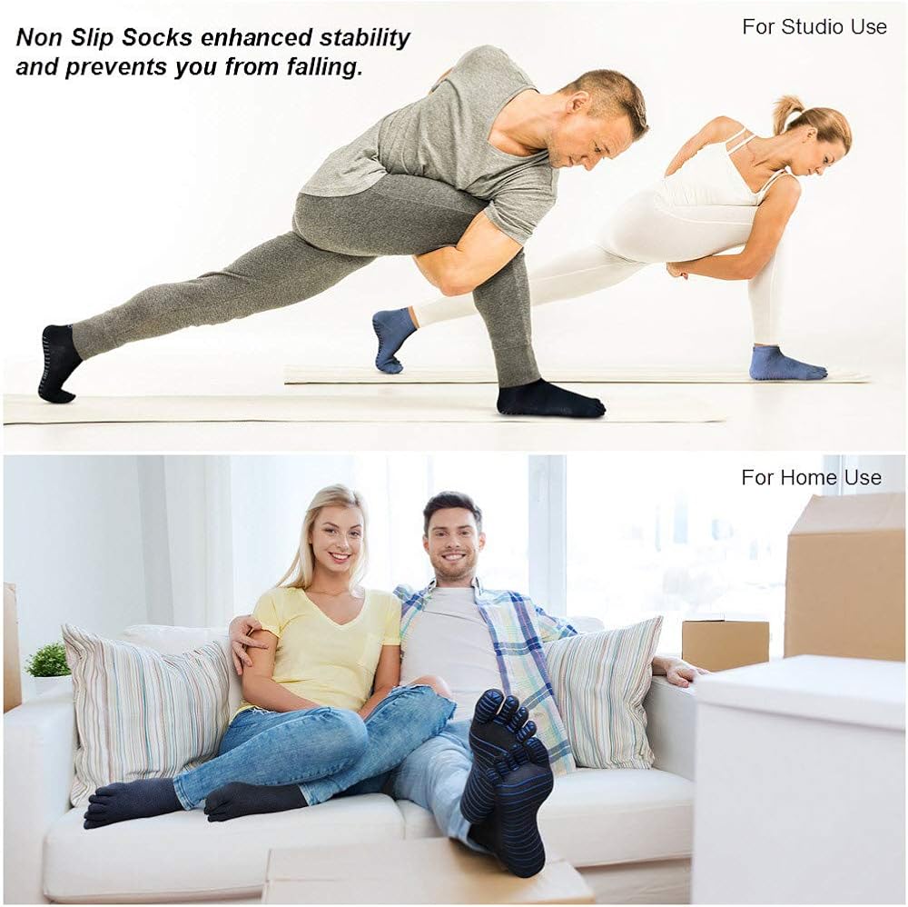 YogaAddict Yoga, Pilates, Barre, Dance, Full Toe Socks with Grips, 1 & 3 Pairs Set, Anti Non Slip Skid, for Women & Men : Clothing