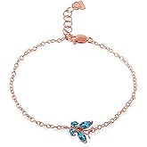 Galaxy Gold GG 0.6 Carat 14k Solid Rose Gold Butterfly Bracelet Blue Topaz