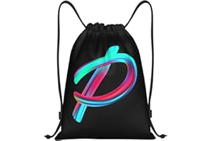 Pazacon Drawstring Bags Initial Drawstring Backpack Sackpack Black Draw String Cinch Bags for Sports, Gym, Travel, Swimming, Beach, Camping, Rainbow Letter P