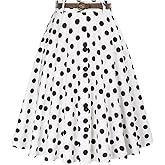 Belle Poque Women's Vintage Stretch High Waist A-Line Flared Midi Skirts with Pockets & Belts