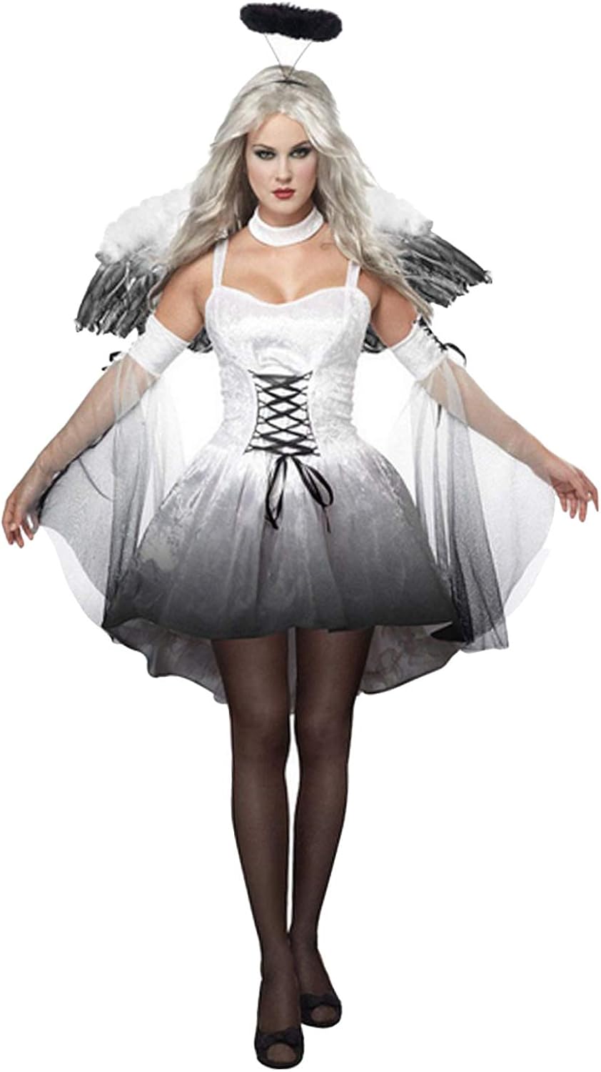 Costume Halloween Ali 80cm Costume Angelo/Diavolo Con Ali 80cm - Set Completo Per Carnevale E Halloween Costume Bianco Donna - 10