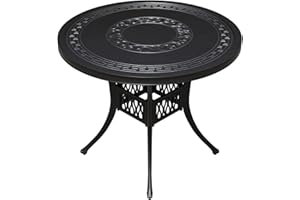 FAPOLITE Outdoor Table Round Table Cast Aluminum Patio Table Metal Patio Dining Table with Umbrella Hole All Weather Outdoor 