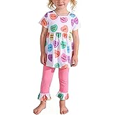 Yuromoon Toddler Girls Pants Set Love Hearts Outfits Set Ruffle Dress and Pants Outfit Set 3-8Years