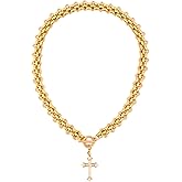 jomjeu Chunky Gold Necklace for Women - Cross Necklace, Heart Necklace, Evil Eye Necklace, Gold Starfish Necklace 18K Gold Plated Necklaces Jewelry Gifts for Women