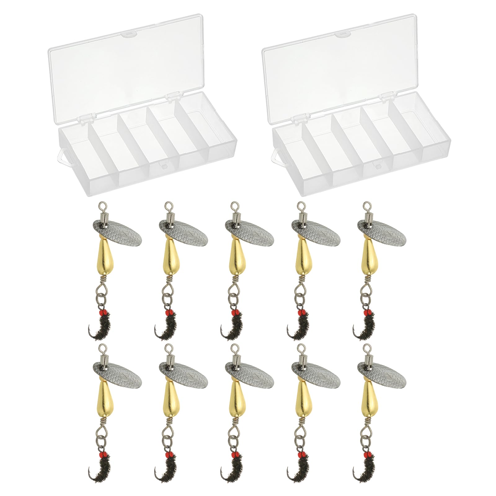 PATIKIL Trout Lures 1/10 oz, 10Pack Trout Spinners Fly Trout Fishing Lures Fishing Spinners Baits Tackle with 2 Tackle Boxes for Freshwater Saltwater Fishing, Gold Tone