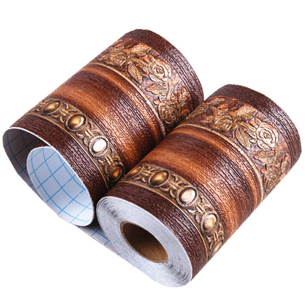 Meboom Elegant Brown Floral Wallpaper Border Peel and Stick Border Self Adhesive Wall Decal Waterproof 3D Pattern Wall Decor Removable Wall Room Tiles Sticker,10cm by 5m