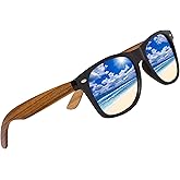 Woodies Zebra Wood Sunglasses with Ice Blue Mirrored Polarized Lens and Real Wooden Frame for Men and Women | 100% UVA/UVB Protection