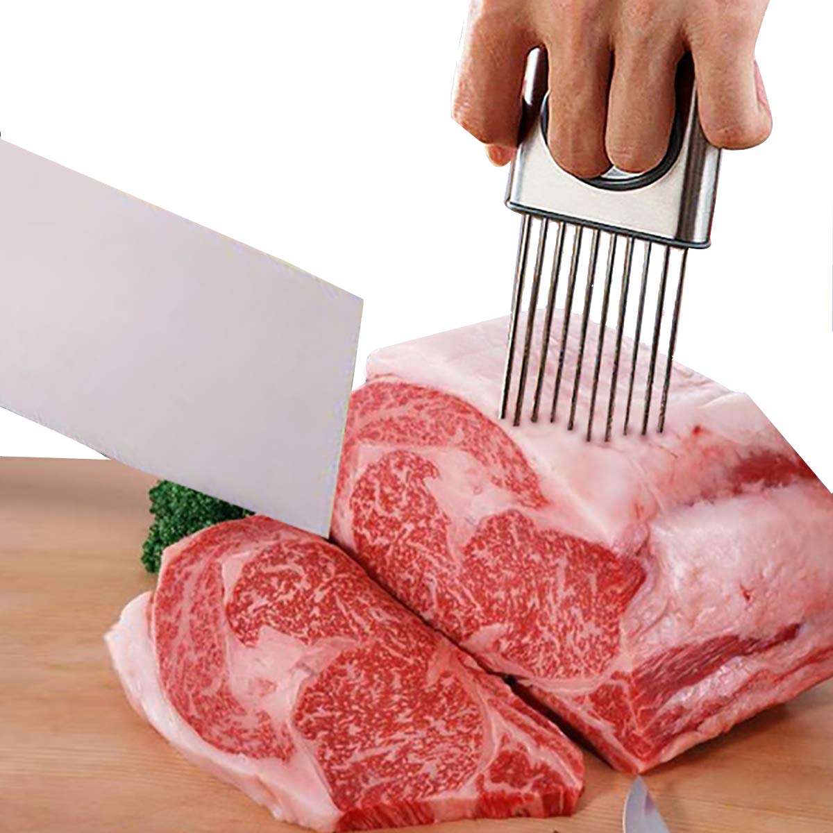 YIJIA Onion Holder Vegetable Potato Cutter Slicer Gadget Stainless Steel Fork Slicing Helper Kitchen Tool Aid Gadget Cutting Chopper