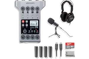 Zoom PodTrak P4 Portable Podcast Recorder with 1x Zoom ZDM-1 Podcast Microphone and Headphone Bundle, 4x AA Batteries, 32GB SD Card, USB-C to USB-C Cable and StreamEye Polishing Cloth