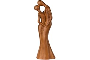 FETIWILSO 15'' Romantic Sculpture Lover Kiss Abstract Figurative Sculpture Lover Statue Art Tabletop Decoration Valentines Day Anniversary Wedding Gift for Home Office Room- Brown