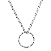 GAVU Men’s Tungsten Ring Necklace, Ring Circle Sivler Pendant Necklace for Men