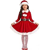 Okbebe Girls Santa Dress Up Christmas Kids Mrs Claus Dress Xmas Party Outfit with Hat Belt Socks