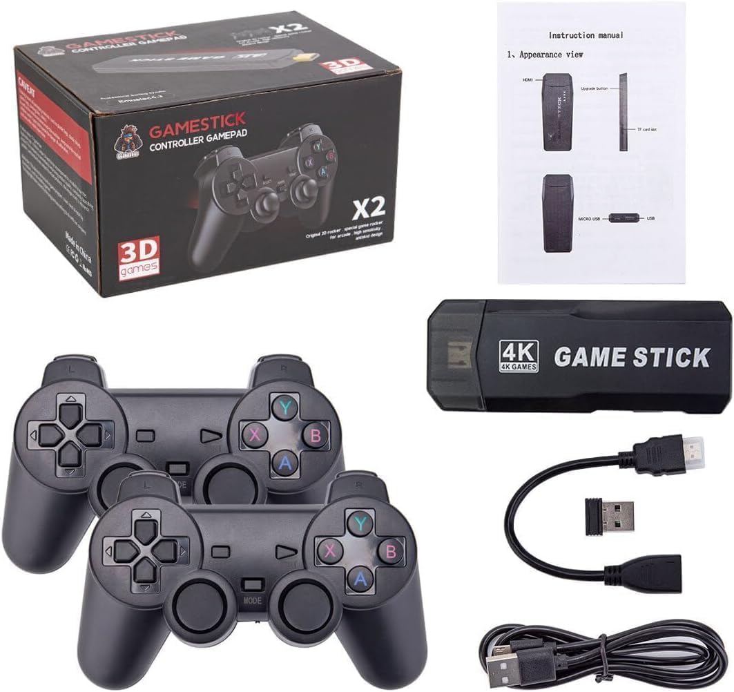 Photo 1 of Retro Video Game Console, Mini Plug and Play Game Stick,Dual 2.4G Rechargeable Wireless Controllers, 4K HD HDMI Output,Nostalgia Stick Game with 20+ Emulators & 64G Cards, Built in 33000+ Games