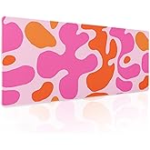 Pink Orange Cute Gaming Mouse Pad XL Kawani Preppy Abstract Modern Geographic Extended Large Desk Mat Mousepad Non-Slip Rubber Base Stitched Edge Long Desk Pad for Desktop Office PC,31.5×11.8 Inch