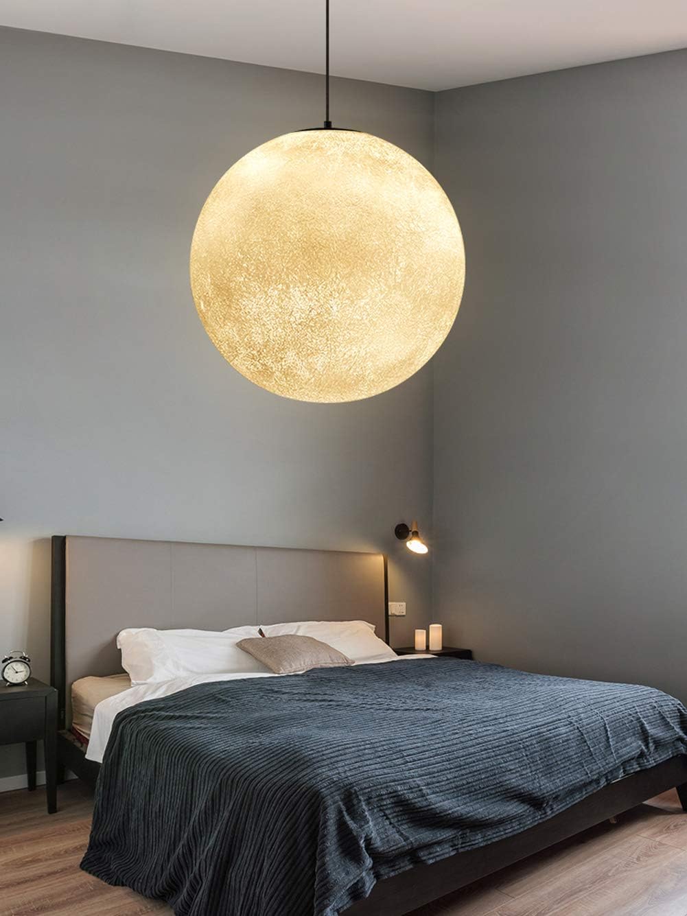 Lfl Lampe Suspension Led Luminaire Suspendu Forme Boule Dacrylique Peints A La Main Plafonnier Lustre Conception Art Planete Pour Chambre Bebe Enfant Restaurant Cafe Balcon Boutique E27 O30cm La Lune Luminaires