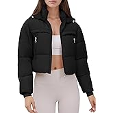 Ogfao Women's Cropped Puffer Jacket Hooded Warm Padded Winter Outerwear Coat with Pockets