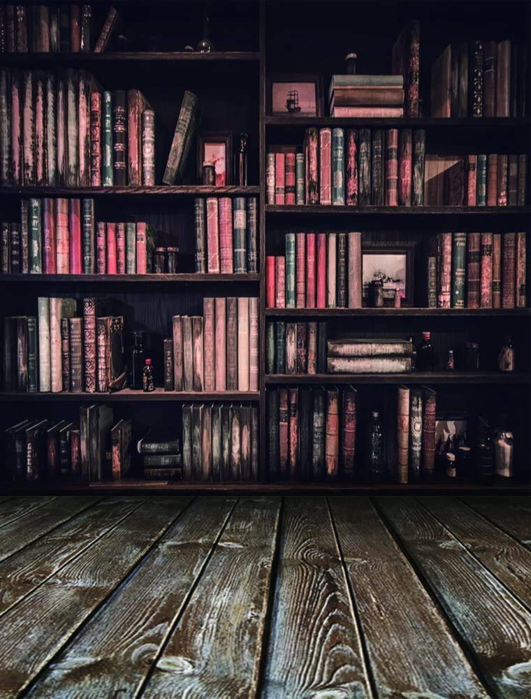 Haosphoto 5X7FT/150X210cm Bookshelf Backdrop Vinyl Interior Study Room Backdrops Vintage Bookcase Magic Books Stripes Wood Floor Ancient Library Photography Background for Photo Studio Props 10583
