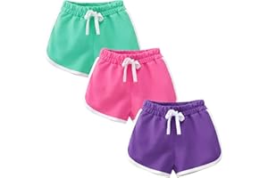 BYONEME 3 Pack Little Big Girls Running Athletic Cotton Shorts Toddler Kids Workout Dance Dolphin Short