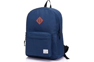 VASCHY Lightweight Backpack for School, Classic Basic Water Resistant Casual Daypack for Travel with Bottle Side Pockets (Navy)