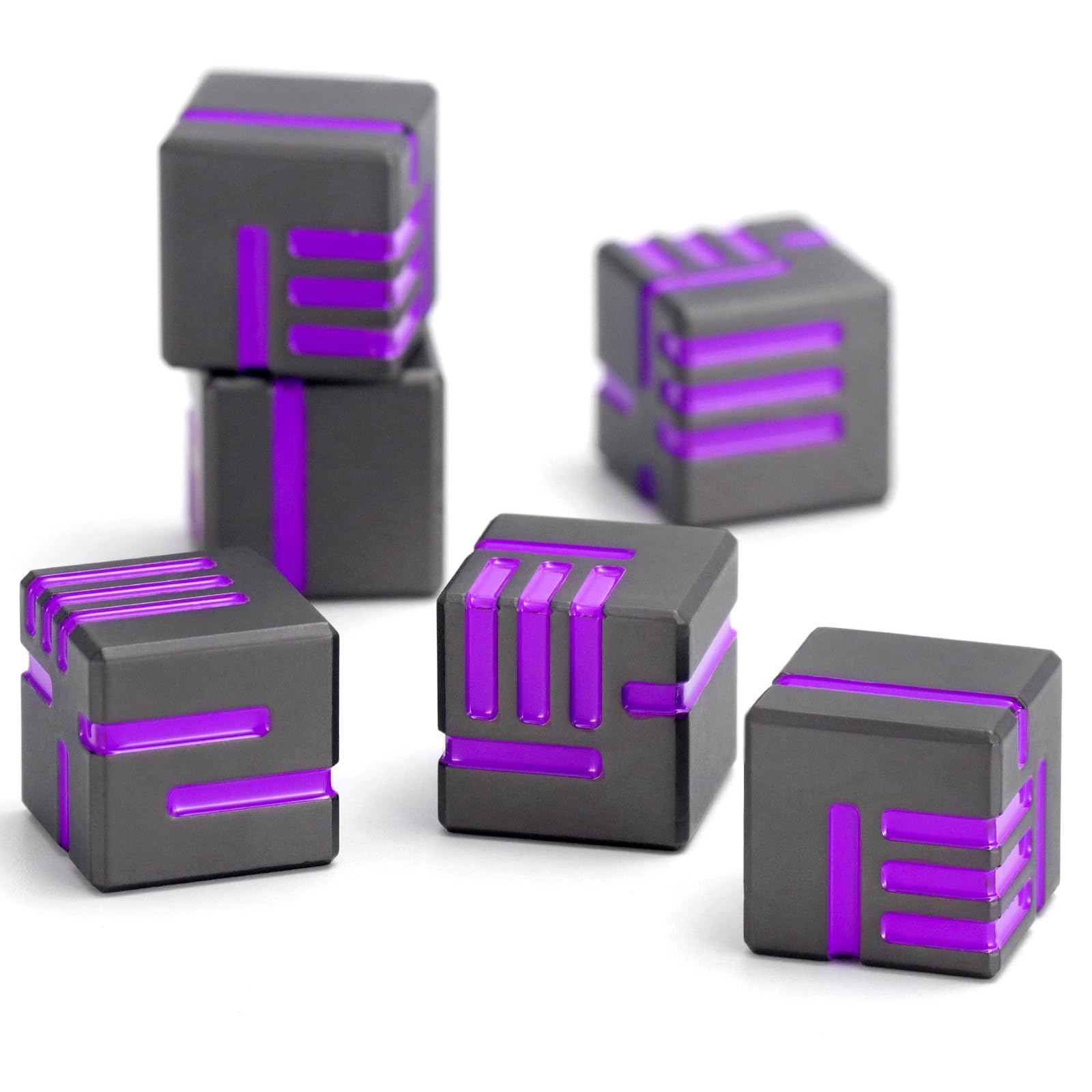 D6 Metal Dice, 16mm 6 Sided Dice Set, ZHOORQI 6Pcs/Set Tech-Themed New Concept Lines Dice for Dungeons and Dragons DND Gifts（D6-Gun Purple） — image 1