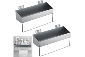 Suclain 2 Pcs Metal Paper Towel Holder Shelf for Slatwall Heavy Duty Stainless Steel Bathroom Wall Mount Shelf Utility Storage Rack Slatwall Accessories for Cabinets Storage Organizer, No Drill