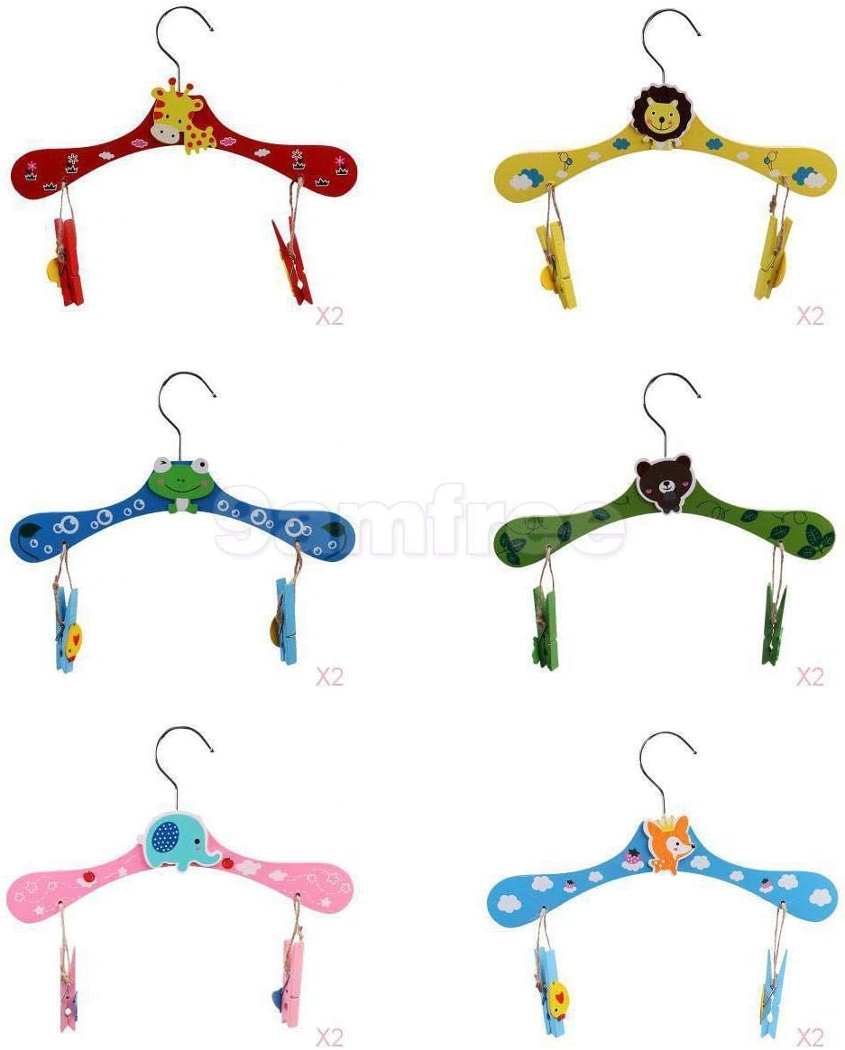 Baby Station Cute Cartoon Animal Wardrobe Wooden Baby Children's Clothes Hanger Coat Rack(Random Color: 3 Pcs)