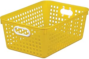 Really Good Stuff Large Plastic Book Baskets, 13¼" by 10" by 5½" - Single, Yellow Classroom Library Organizer, Toy Storage, Multi-Purpose Organizer Basket