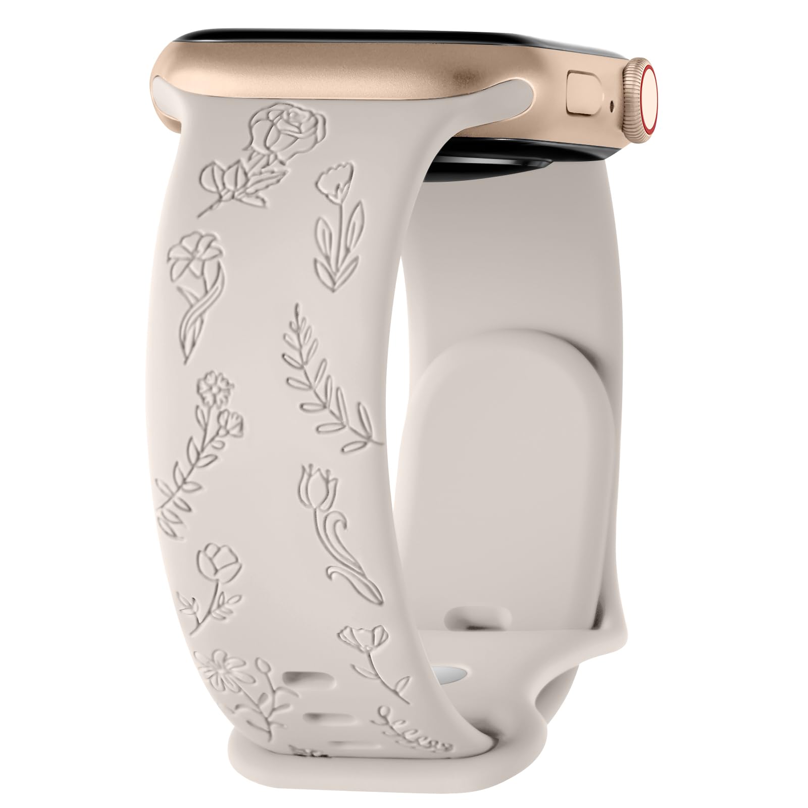 Flower Engraved Strap for Apple Watch Strap 42mm 44mm 45mm 46mm 49mm, Silicone Sport Band for iWatch Series 10 9 8 7 6 5 4 3 2 1 SE, Women Men (Starlight,49mm/46mm/45mm/44mm/42mm(Series 3 2 1))