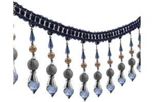 EMDOMO 3yards Beading Fringe Trimming Long Beads Tassel Curtain Trim Ribbon Trim for Cover Edge Decorative (deep blue)