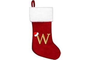 RFAQK Monogram Christmas Stockings with Letter, 20 Inches Large Red Velvet Super Soft Letter Christmas Stockings Personalized Holder for Xmas (W Red)