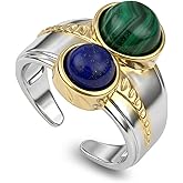 TSdiyART Lapis Lazuli Malachite Ring, Bohemian Natural Two Stone Rings for Women, Silver Adjustable Healing Crystal Birthstone Ring