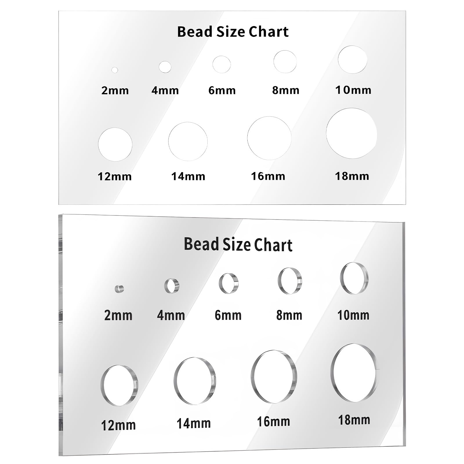Photo 1 of 2 Pcs Bead Measuring Ruler Bead Sizer Chart Size Chart in Inches Acrylic Beads to Determine Beads Sizes Clear Measuring Tool for Gem Diamond Stones (2/4/6/8/10/12/14/16/18mm)