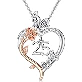 TOUPOP Gifts for Her Rose Heart Necklace 925 Sterling Silver Heart Butterfly Pendant Sweet Year Old Jewelry Anniversary Valentines Day Birthday Gifts Women Girlfriend Wife Mom Grandma