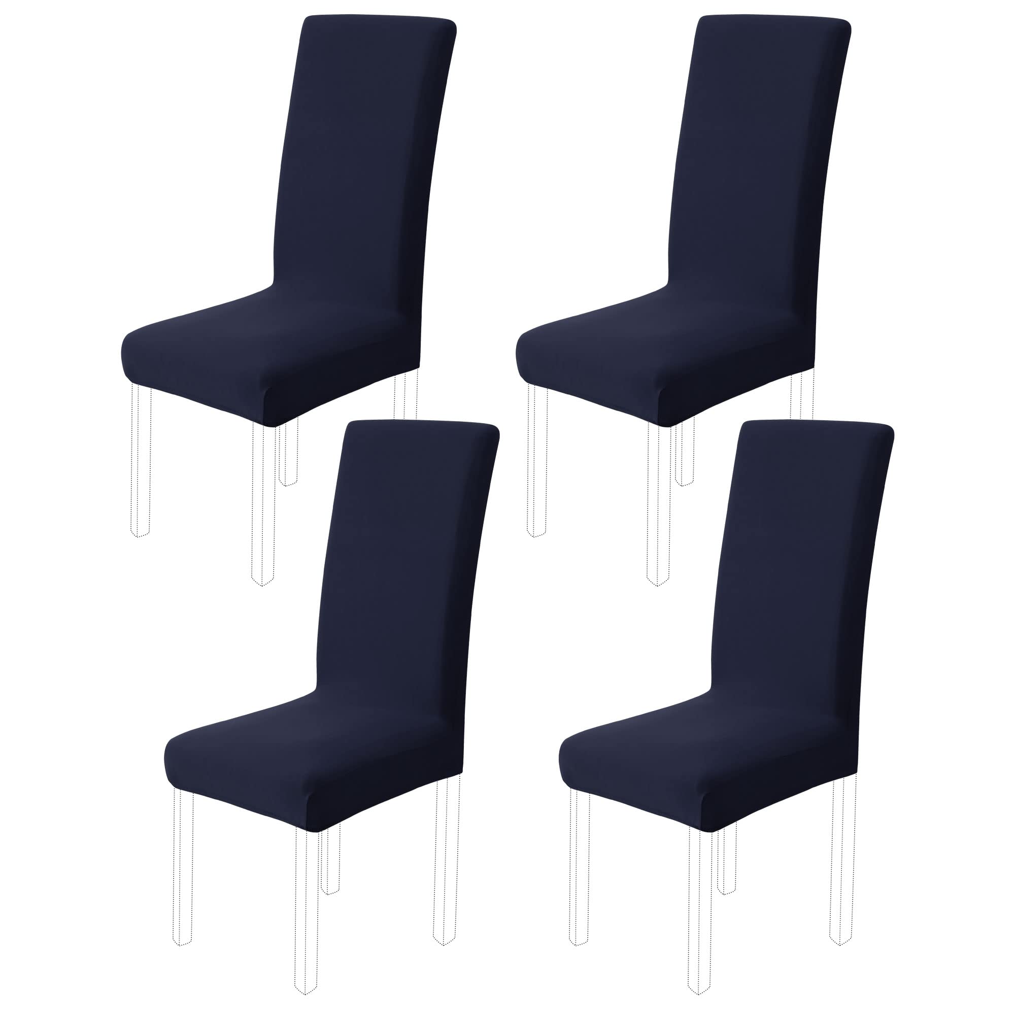 PiccoCasa Stretch Dining Chair Covers Set of 4, Removable & Spandex Chair Covers for Dining Room, Kitchen, Hotel, Party - High Back Washable Chair Slipcovers Protector Navy Blue