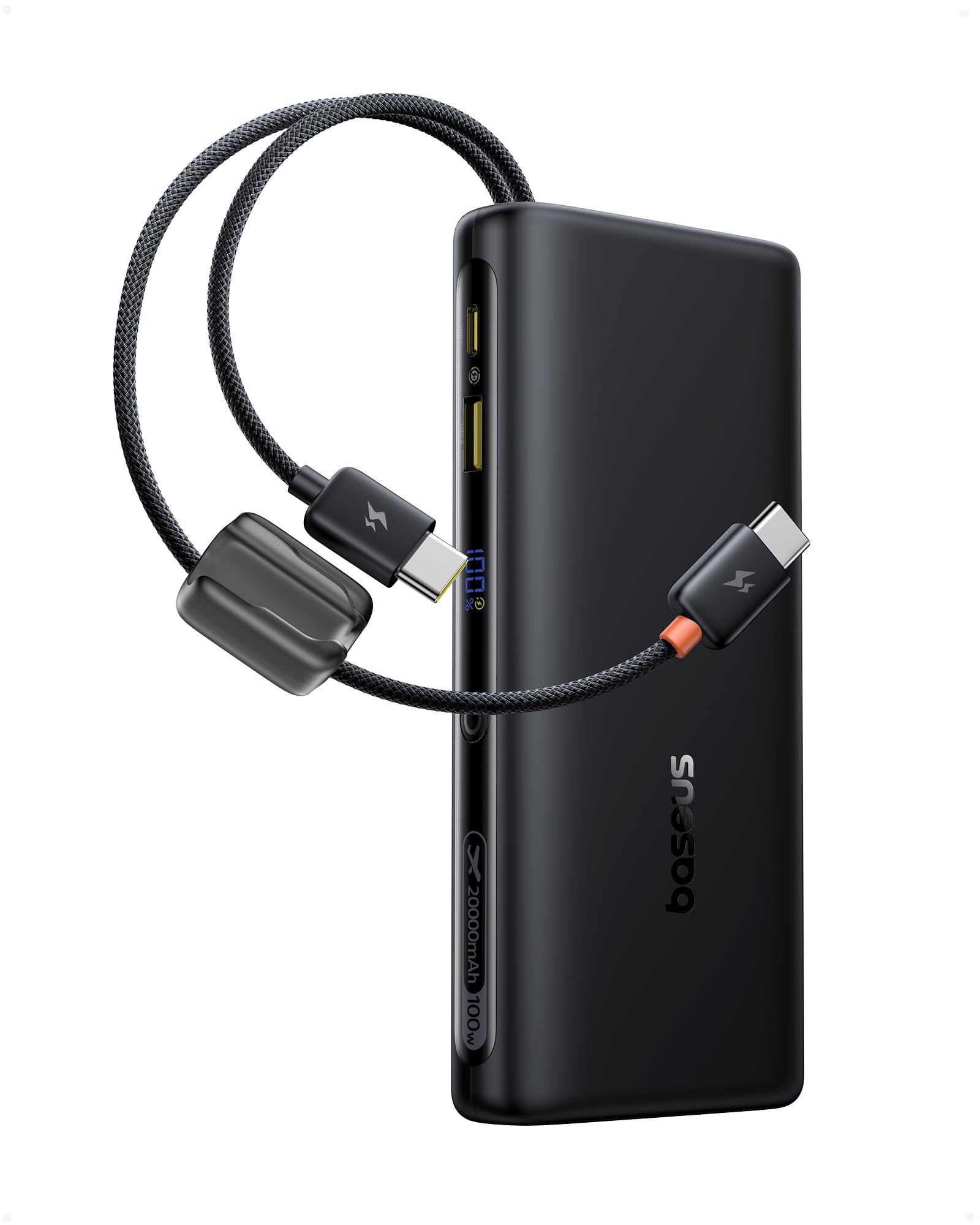 Baseus Portable Charger with Built in Cable, 100W Laptop Power Bank 20000mAh, Travel Essential Fast Charging USB C Battery Pack for MacBook, iPhone 17/16 Series, Samsung Galaxy S25/24, TSA-Approved