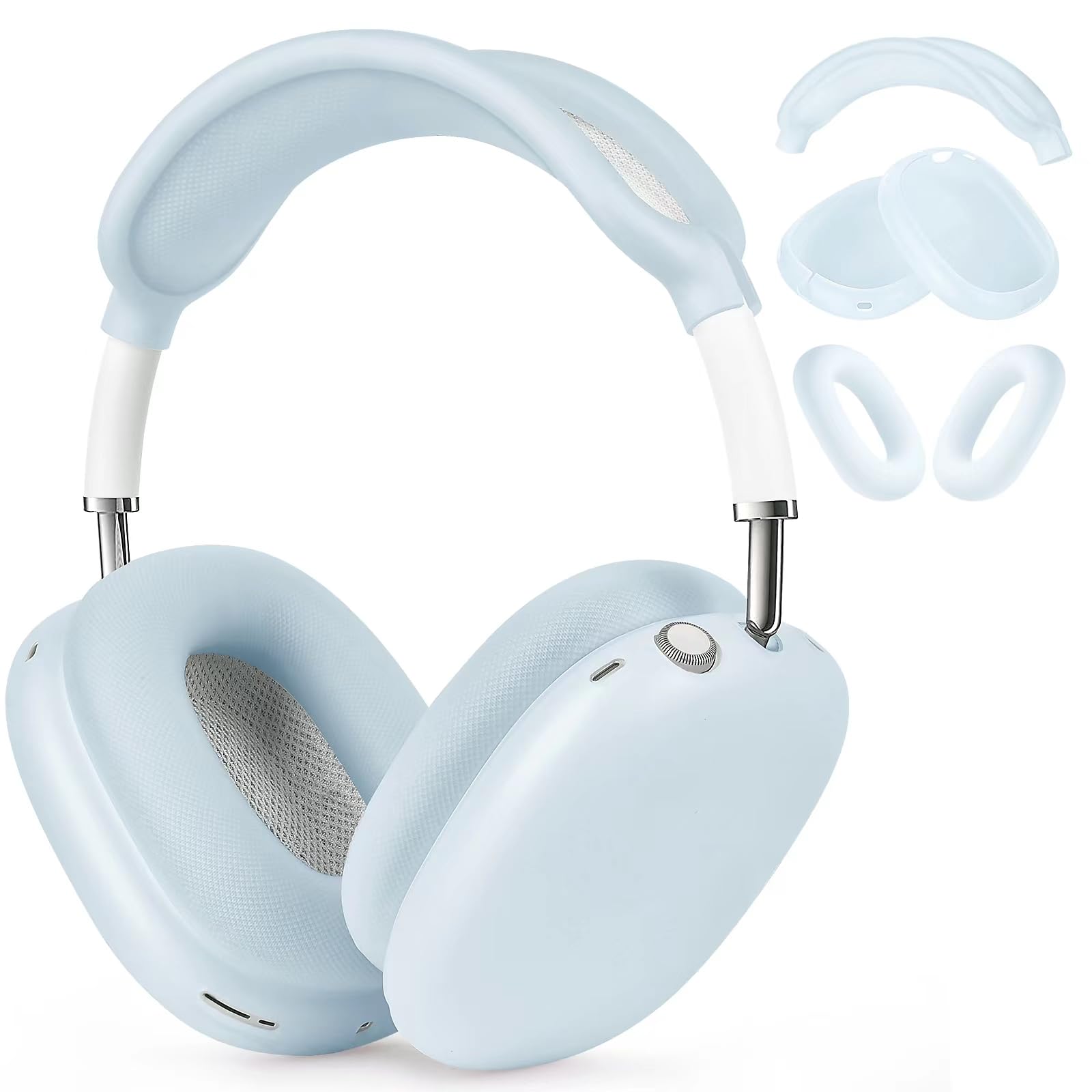 Photo 1 of Case for Airpods Max Headphones, Ear Pad Case Cover/Ear Cups Co ver/Headband for AirPods Max (USB-C/Lightning)(2024/2020), Silicone for Apple Airpod Max, Accessories Cases(Jelly Blue)