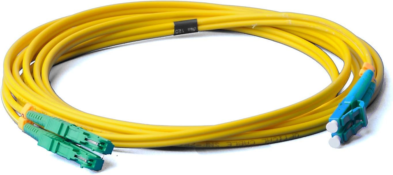 CONBIC LWL fiber optic cable - 1m OS2 yellow, E2000/APC to LC/UPC connector, duplex 9/125 patch cable - fiber optic cable 1 meter