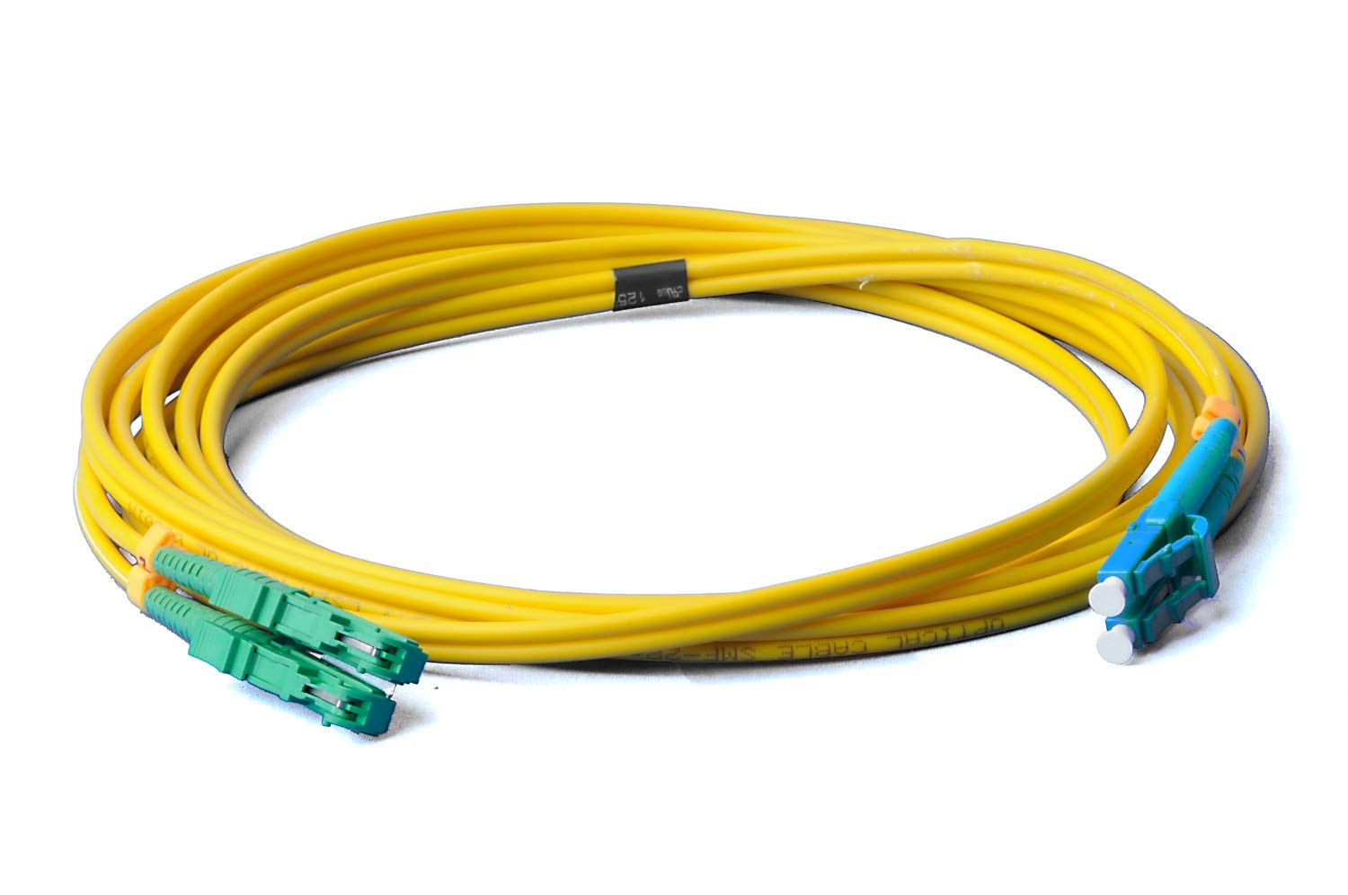 CONBIC LWL fiber optic cable – 1m OS2 yellow, E2000/APC to LC/UPC connector, duplex 9/125 patch cable – fiber optic cable 1 meter