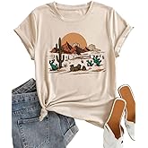 Road Trip Graphic Tees for Women Desert Cactus Highway Vintage Tees