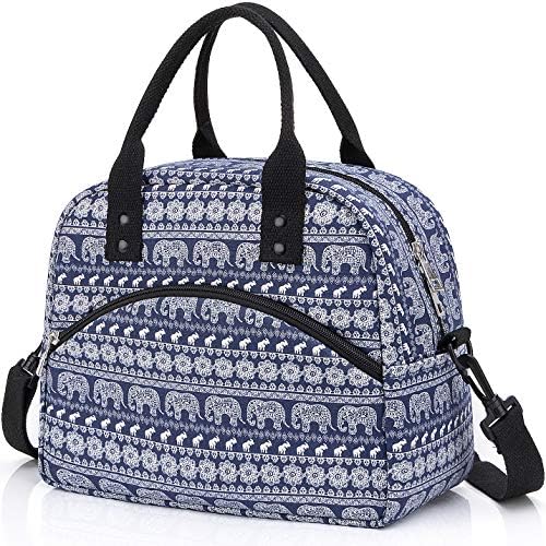 Insulated Lunch Box Bag with Detachable Shoulder Strap & Carry Handle,Leak Proof Reusable Lunch bag, Eco-friendly Cooler Bag,School Lunch Box for Kids,Men,Women (blue elephants)