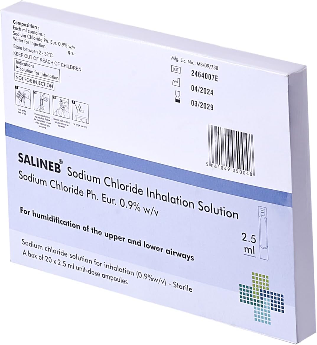Isotonic Saline Solution for Inhalation NaCl 0.9% - Inhalation Saline Solution for Humidifying The Airways 20 x 2.5ml Sterile Unit-dose Vials