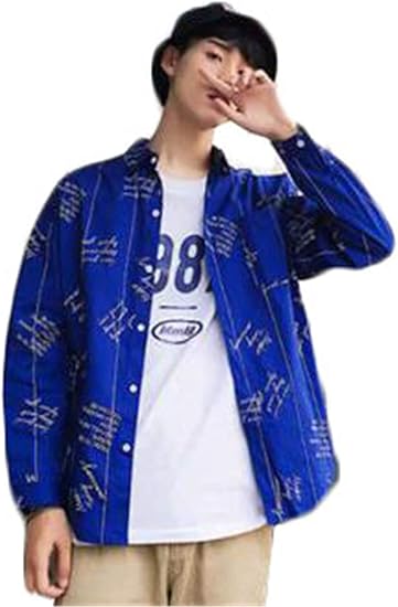 Amazon フ二ンー メンズ カジュアルシャツ ゆる カットソー コーディネート シャツ 長袖 日系 古着風 青春 流行 アウター 折り襟 薄手 シャツ 通販