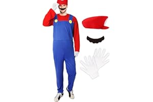 HEYFIZZ Plumber Costume for Adults-Halloween Costume for Men Cosplay Jumpsuit with Accessory