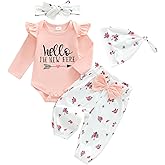 Sprifallbaby Hello World I'm New Here Newborn Girl Clothes Long Sleeve Onesie Floral Pants Set Cute Baby Coming Home Outfits