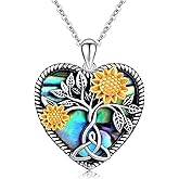 CHENGHONG Sunflower Necklace 925 Sterling Silver Tree of Life Necklace Daisy/Rose/Sunflower Pendant Necklace Sunflower Jewelry Gifts for Women Mom