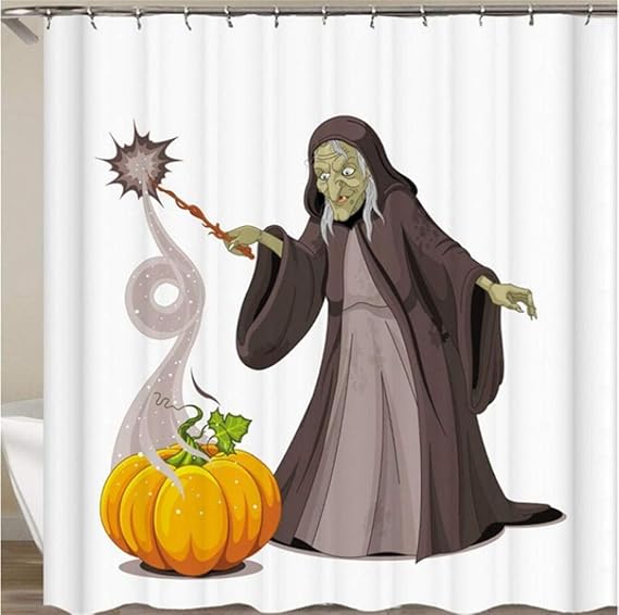 Scary Old Lady With Magic Cortina De Ducha Aterradora De Halloween
